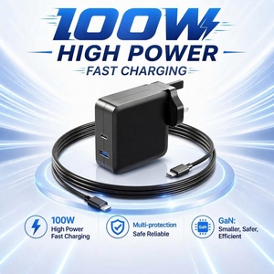 Chargeur mural 100W PD 3.0 GaN USB-C à charge rapide avec câble Type-C + adaptateur secteur USB-A pour ordinateur portable <span class=keywords><strong>MacBook</strong></span> iPhone <span class=keywords><strong>Airpods</strong></span> - Product Image 1