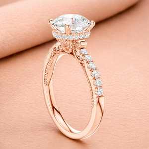 Bague de fiançailles élégante en moissanite taille ronde, alliance pavée en or rose, bijoux de mariée certifiés IGI, cadeau - Product Image 3