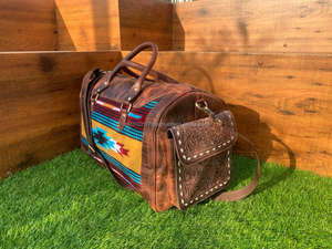 Western 100% Bolsa de viaje de cuero genuino de grano completo Correas ajustables multifuncionales Unisex Hot Aztec Blanket Bag Weekender Bag - Product Image 3