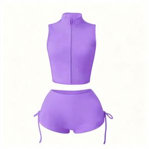 2026 Solid Casual Women's Yoga Set Custom Logo Zipper Jacket with Skinny Fit Summer Lace-Up <b>Shorts</b> Sports Gym Fitness - Product Image 6