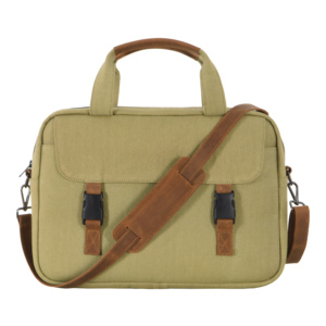 Maletín para Portátil de Lona Encerada al por Mayor con Correas de Cuero Genuino Color Caqui, Maletín Personalizado, Fabricante de Bolsos de Mensajero para Negocios - Product Image 1