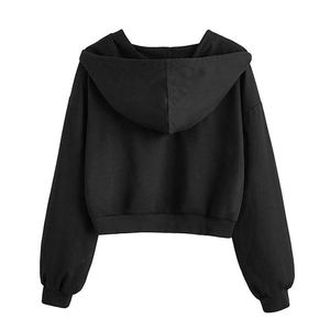 Sudadera con Capucha Corta para Mujer, Estilo Casual, Manga Larga, Sudadera con Capucha, Moda Urbana, Top Corto con Capucha para Mujer - Product Image 4