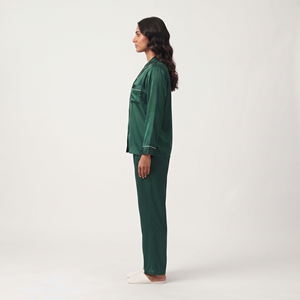 Pyjama en satin pour femme, décontracté, 100% soie, manches longues, boutonné, avec poche poitrine, respirant, tenue d'hiver, vêtement de nuit - Product Image 3