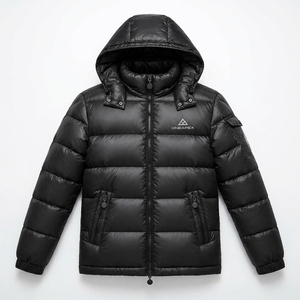Veste matelassée à capuche noire pour homme, manteau d'hiver chaud pour l'extérieur avec poche, vente en gros ONE APEX Apparel - Product Image 3