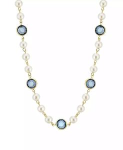 Collana regolabile da 16 pollici con perle finte color oro e canali blu scuro |   2028 - Product Image 1