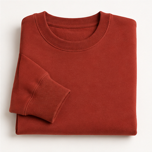 Customize Brick <b>Red</b> <b>Mens</b> Relaxed Boxy Compact Rib Crewneck Pullover <b>Sweatshirt</b> Peached French Terry MCRW-0019 - Product Image 5