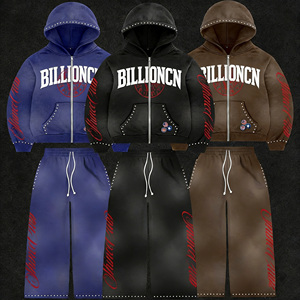 ชุดเซ็ตแทรคสูท BILLIONCN สตรีทแวร์แบบยูนิเซ็กซ์ เสื้อฮู้ดซิปเต็มตัว กางเกงขายาว สีพื้น ล้างสีแบบแอซิด ระบายอากาศ กันลม ผ้าฝ้าย 100% - Product Image 1