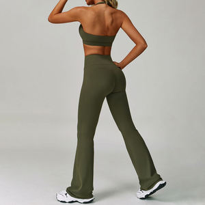New Fashion Yoga Bra and Gym <b>Leggings</b> Shorts Set Custom logo Workout <b>Flare</b> <b>Leggings</b> Shorts Set for Women - Product Image 3
