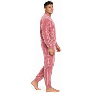 <b>Mens</b> Velvet Fabric Tracksuit Full Zip Stand Collar Jacket Contrast Piping <b>Cargo</b> <b>Jogger</b> Pants Two Piece Soft Casual Lounge Outfit - Product Image 3