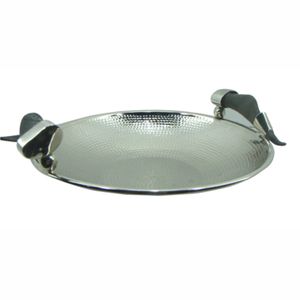 Elegante Bandeja Redonda de Acero Martillado con Asas Negras |   Plato de Servicio Profesional para Catering y Hostelería |   Artículos de Regalo y Decoración para el Hogar - Product Image 1