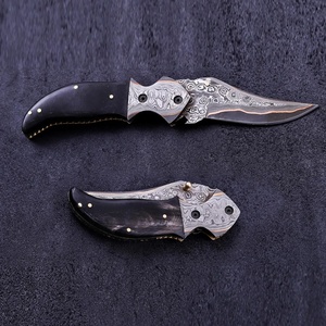Cuchillo Plegable EDC de Cobre Damasco Hecho a Mano de Primera Calidad, Mango de Cuerno de Búfalo, Punta Recta, para Acampar al Aire Libre, Cuchillos Utilitarios de Bolsillo - Product Image 2