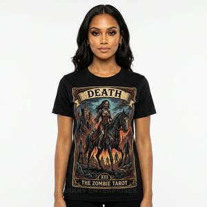 Camiseta Personalizada con Gráfico de la Carta de la Muerte del Tarot Zombi, 100% Algodón, Negra, Fabricante de Camisetas, Venta al Por Mayor, Estilo Vintage - Product Image 1
