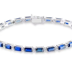 Handmade Wonders <b>Bracelet</b> 18k White Gold Chain Moissanite <b>Bracelet</b> Bangle BLUE Diamond <b>Bracelet</b> Gift for - Product Image 3