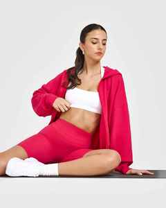 Conjunto de Sudadera con Capucha para Mujer, Color Sólido, Tejido de Algodón y Elastano, Manga Larga con Cremalleras, Transpirable, Corte Regular, Ropa de Primavera - Product Image 4