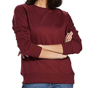 Sweat-shirt pour femme, col rond, couleur bordeaux, manches longues, couleur unie, 100% coton, tricoté, vêtements décontractés pour femme - Product Image 5