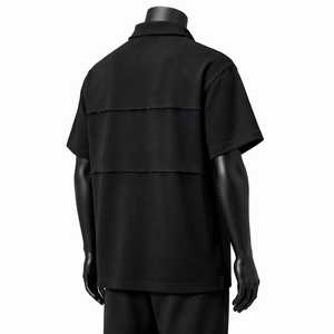 Polo à manches courtes noir pour homme, coupe classique, tricoté, couleur unie, design personnalisé - Product Image 3