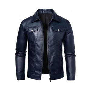 Veste de motard en cuir PU noir pour homme, col montant, fermeture éclair, coupe ajustée, manches classiques, style automne - Product Image 3