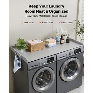 Supporto per Lavatrice e Asciugatrice in Legno Resistente all'Acqua 54 X 27.5 Pollici con 2 Ganci per Cesti in Vimini - Product Image 2