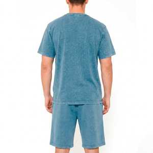 Ensemble T-shirt et short décontracté bleu délavé style streetwear vintage pour homme – Tenue urbaine décontractée deux pièces tendance 2026 - Product Image 2