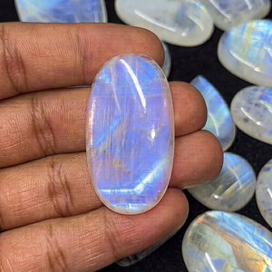 Vente en gros de pierres précieuses naturelles en vrac : Pierre de lune arc-en-ciel naturelle, Cabochon ovale à taille ronde, Grande taille, Labradorite blanche pour la fabrication de bijoux - Product Image 4