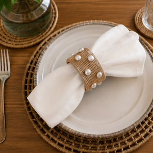 Ensemble de serviettes de table en fer et jute de luxe avec cristaux |   Porte-serviettes décoratifs pour table, décoration de table de mariage, réutilisables, hôtel, restaurant - Product Image 2