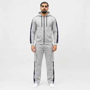 Survêtement à capuche bleu marine pour homme, manches longues, fermeture éclair, couleur unie, vêtement décontracté, coupe régulière avec poches latérales - Product Image 6