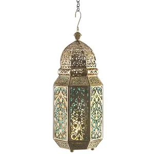 सजावटी सोने प्राचीन फांसी मोरक्को मोमबत्ती लालटेन रमजान के लिए शीर्ष गुणवत्ता धातु टी-प्रकाश फांसी लालटेन