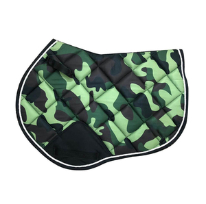 All Purpose Saddle Pad Camouflage Green Black Quilted Polyester <b>Fleece</b> Lining With Girth Strap - Product Image 1