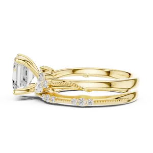 Bague de fiançailles en diamant de laboratoire taille Asscher 2 carats, or massif 18 carats, certifiée IGI, ensemble nuptial Milgrain, alliance assortie VVS E-F - Product Image 2