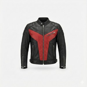 Men Black Red Leather Motorcycle <b>Jacket</b> Cafe <b>Racer</b> Biker Coat Slim Fit Stand Collar Zip Motocross Genuine Lambskin Riding <b>Jacket</b> - Product Image 4