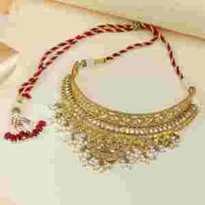 Luxury Tridha Jali Work Necklace 925 <b>Silver</b> Gold Plated Traditional Wedding <b>Choker</b> Jewelry for Women - Product Image 2