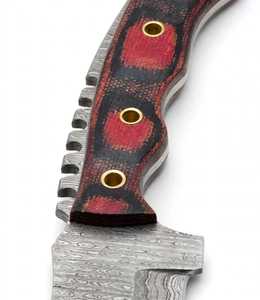 Couteau de camping à lame fixe en acier Damas artisanal avec dos de lame à double tranchant et manche en Micarta rouge-noir - Product Image 2