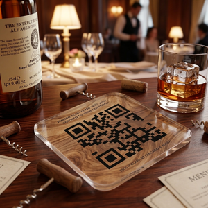 Custom OEM ODM Acrylic QR Code Scan <b>mini</b> portable Acrylic Coasters for give feedback google review - Product Image 2