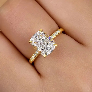 New Arrival 925 Moissanite <b>Cushion</b> Cut 4.5Carat 9*11mm Women's Classic Engagement Travel <b>Ring</b> Sterling Silver Yellow Gold Plated - Product Image 4