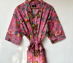 Kimono de Algodón con Estampado Animal Estilo Boho para Mujer, Cuello en V, Largo Completo, Informal, para Playa o Descanso, Secado Rápido, Primavera/Verano - Product Image 4