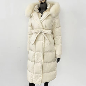 Abrigo Largo de Invierno para Mujer, Relleno de Algodón, Transpirable, con Capucha y Cuello Desmontable, Cinturón, Casual, Elegante, de Forro Polar Suave - Product Image 3