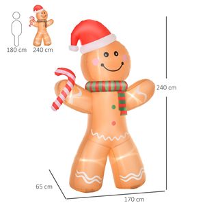 Decorazione Natalizia Gonfiabile da Esterno con Luci LED, Omino di Pan di Zenzero e Bastoncino di Zucchero, 2,4 m - Product Image 6