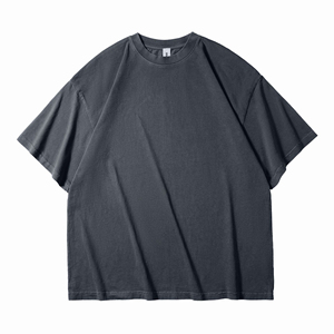 เสื้อยืดคอตตอนหนาน้ำหนักมากทรงสลิมแขนสั้นสำหรับผู้ชาย ล้างสีแบบแอซิดวอช พร้อมพิมพ์โลโก้ตามสั่ง ขายส่งแบบลายเรียบ - Product Image 2