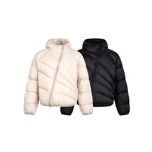 Veste matelassée à capuche unisexe, manteau d'hiver en duvet, design asymétrique avec fermeture éclair, couleur unie, veste courte décontractée coupe-vent - Product Image 6