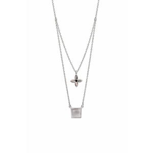 Collar con Colgante de Doble Capa Revalia, Diseño Geométrico/Floral Minimalista para Mujer, Regalo - Product Image 1