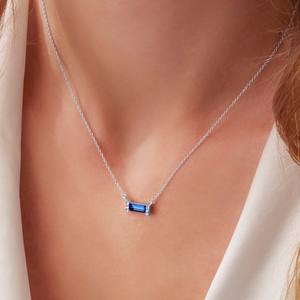 Collar con colgante de cristal de zafiro talla baguette, plata de ley 925, piedra de nacimiento de septiembre, regalo para ella - Product Image 3