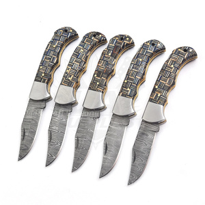 Lot 100 Wholesale Damascus Steel Back <b>Lock</b> Folding Pocket Knife EDC Vintage Folder Wood Handle Industrial Grade OEM Available - Product Image 1