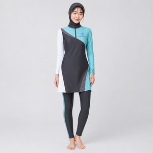 Nouvel ensemble de bikini modeste pour femmes musulmanes, uni/à motifs, entièrement couvert, anti-UV, respirant, séchage rapide, maillot de bain de qualité supérieure pour la plage - Product Image 1