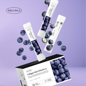 WELLINUS Bâtonnets de gelée de collagène saveur myrtille fruitée, beauté interne coréenne pour la peau, faible en gras, peptides marins de poisson à faible poids moléculaire 25g - Product Image 1