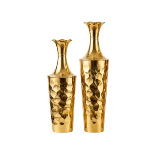 Juego de Jarrones de Flores Modernos de Lujo en Metal Dorado Martillado - Elegantes Jarrones Decorativos Altos para Mesa, para Decoración del Hogar, Hotel o Bodas - Product Image 2