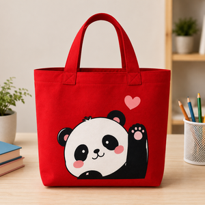 Bolso de mano de lona roja AMANI con estampado de panda lindo para mujer, estilo moderno para viajes y compras, para todas las estaciones - Product Image 6