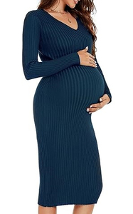 Vestido de Maternidad Ajustado de Manga Larga con Canalé para Mujer, Personalizable, de Alta Demanda, Precio al por Mayor, MOQ Bajo - Product Image 6