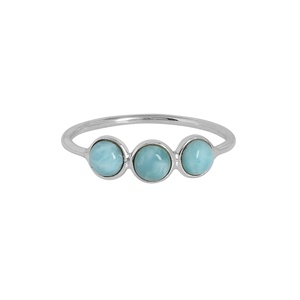 Bagues Trio Triple Pierre en Argent Sterling 925 avec Larimar Naturel, Cabochon Rond Sertie clos, Bijoux Fins de Déclaration, Vente en Gros - Product Image 3