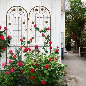Set di 2 tralicci da giardino in metallo antiruggine marrone da 180 cm x 50 cm, supporto per piante rampicanti da esterno, decorazioni per matrimoni - Product Image 2