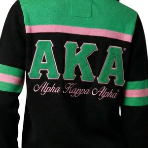 Suéter Cárdigan de Lana Negro con Ribete Rosa y Verde, Chaqueta de Punto con Botones y Escudo Bordado, Moda Femenina - Product Image 6